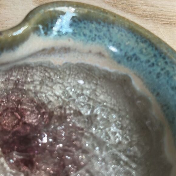 Stoneware Crackle Glass Pottery Catch All Vintage Trinket Jewelry Ring Dish - Picture 4 of 17